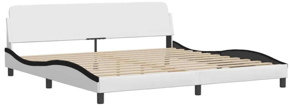 fehér és fekete műbőr ágykeret fejtámlával 200x200 cm