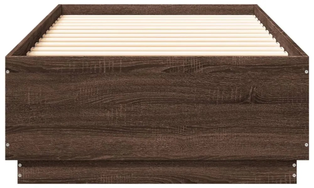 barna tölgyszínű szerelt fa ágykeret LED-del 100 x 200 cm