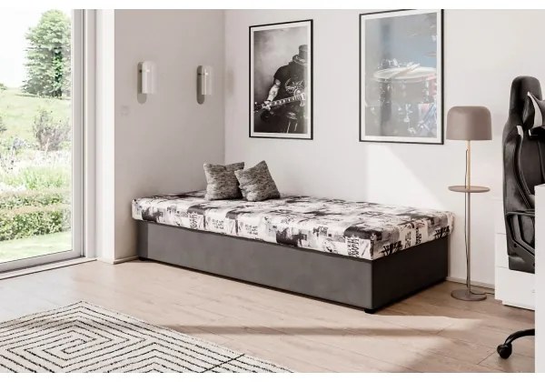 Tárolós ágy NOE 90x200 rugós matraccal, szürke/fekete