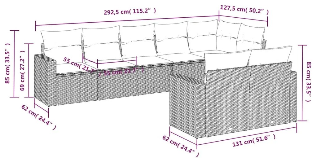 8 részes világosszürke polyrattan kerti ülőgarnitúra párnával