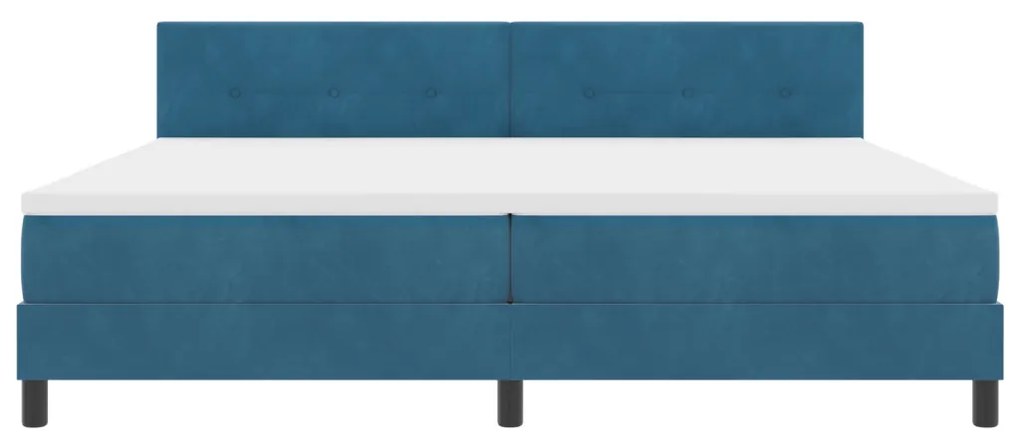 Boxspring Ágy Matrac & LED Sötét Kék 200x200 cm Bársony