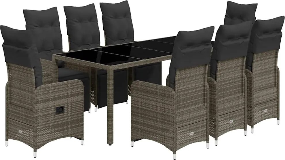 vidaXL 9 részes szürke polyrattan kerti bisztrógarnitúra párnákkal