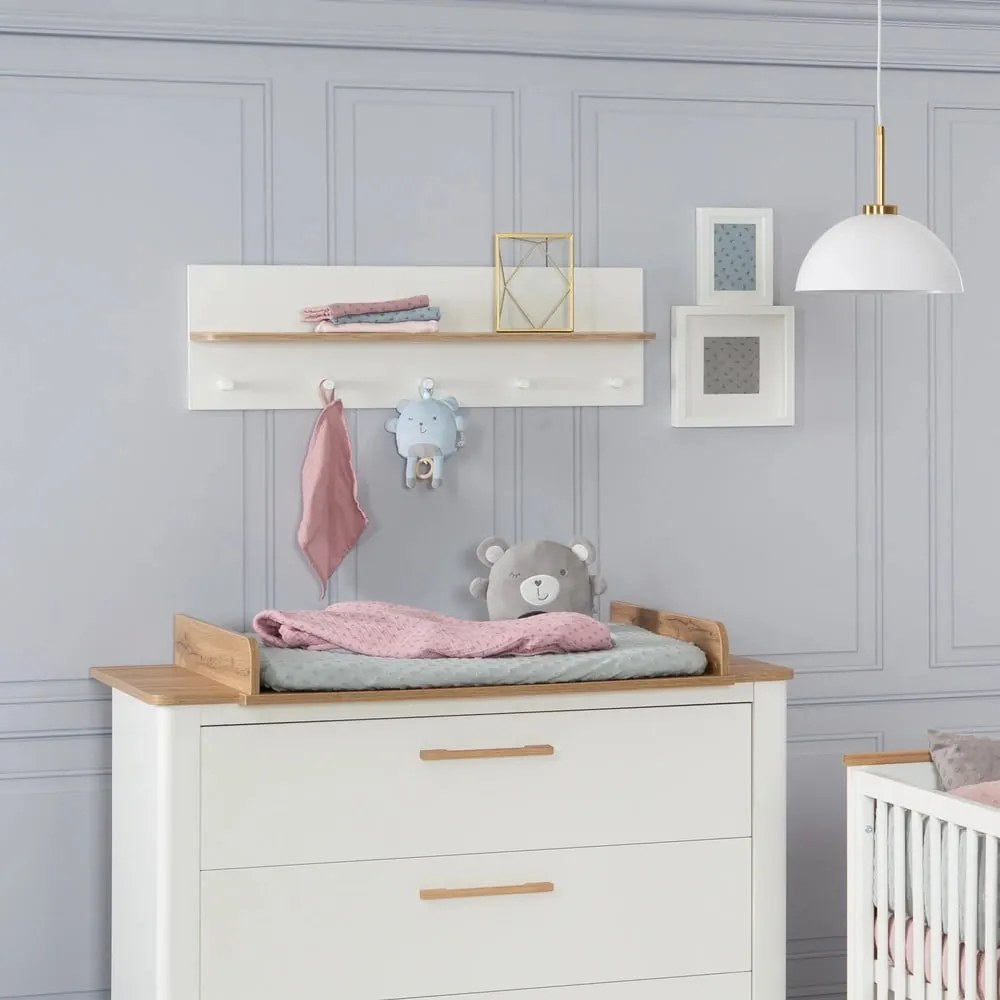 Fehér-natúr színű fali gyerek fogas tölgyfa dekorral Ava – Roba