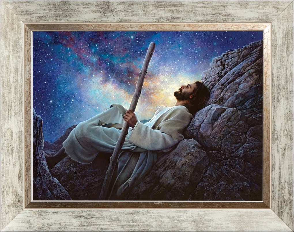 Pihenés Jézus Krisztus Vallásos Vászonkép Fehér Keretben 30X40