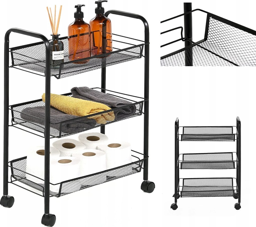 Kerekes Konyhai Fürdőszoba Polc Könyvespolc 3 szintes Mobil