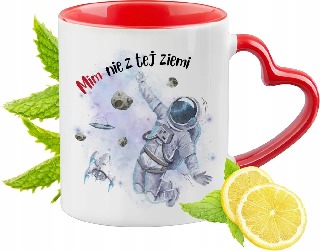 Piros bögre szív alakú füllel Mima Ajándék