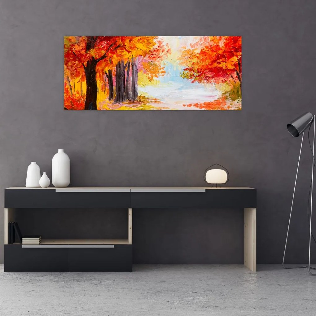 Kép - olajfestmény, színes ősz (120x50 cm)