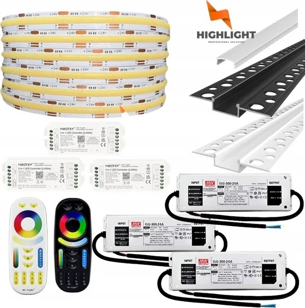 50m Homlokzati szett Led szalag Cob Cct 16W 24V IP65 Profil Fehér/Fekete