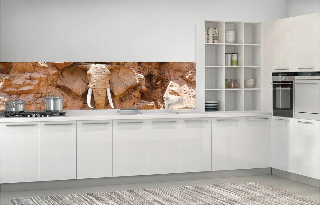 Flizelin fotótapéta Elefánt a kőfalon egzotikus 250x60 +ragasztó