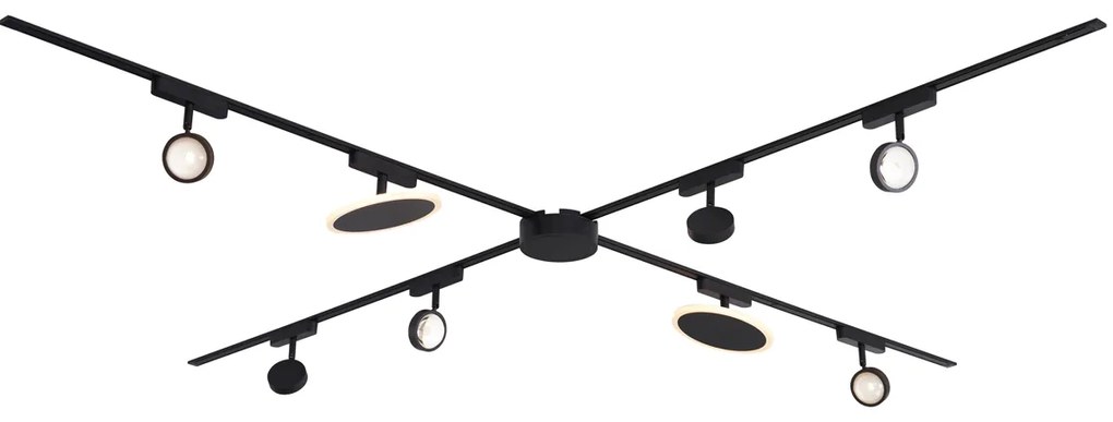 Sínrendszer 6 spotlámpával és 2 mennyezeti lámpával, fekete, 1 fázisú - Magnetic Lance Puk