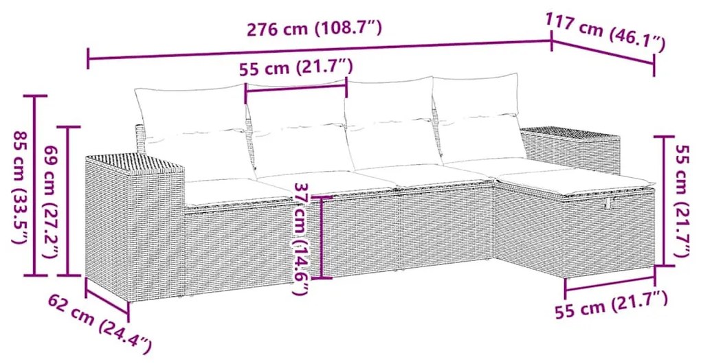 5 részes világosszürke polyrattan kerti ülőgarnitúra párnákkal