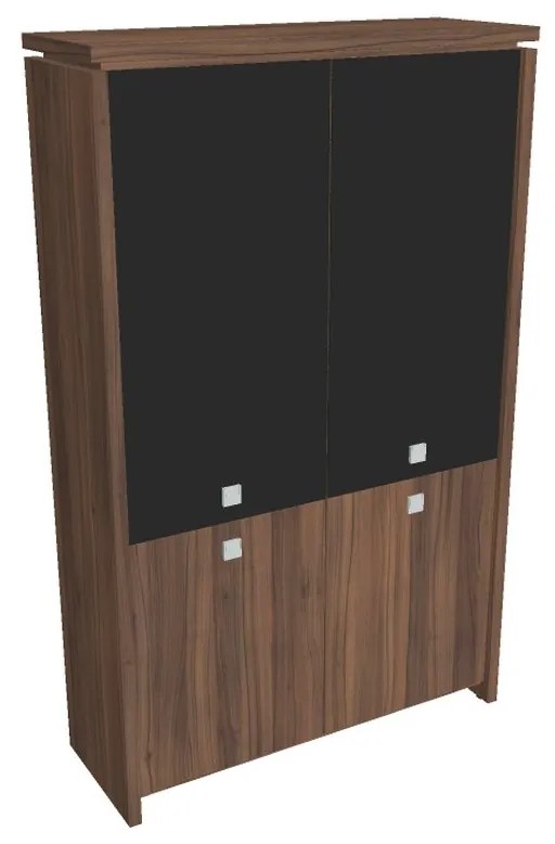Verno magas szekrény 128 x 46 x 210 cm, kombinált ajtó, dió / fekete