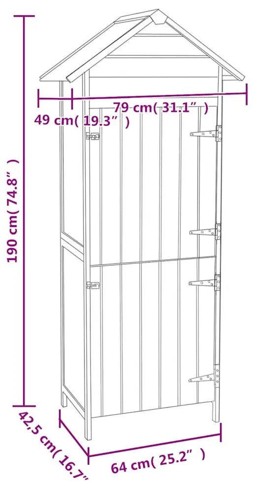 barna kerti tárolószekrény 42,5 x 64 x 190 cm
