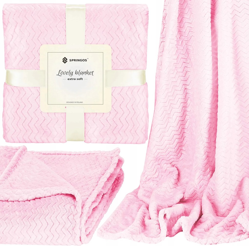 Vastag Dombornyomott Takaró 200x220 cm Ágytakaró Puha Pléd Meleg Szőrmés Rózsaszín