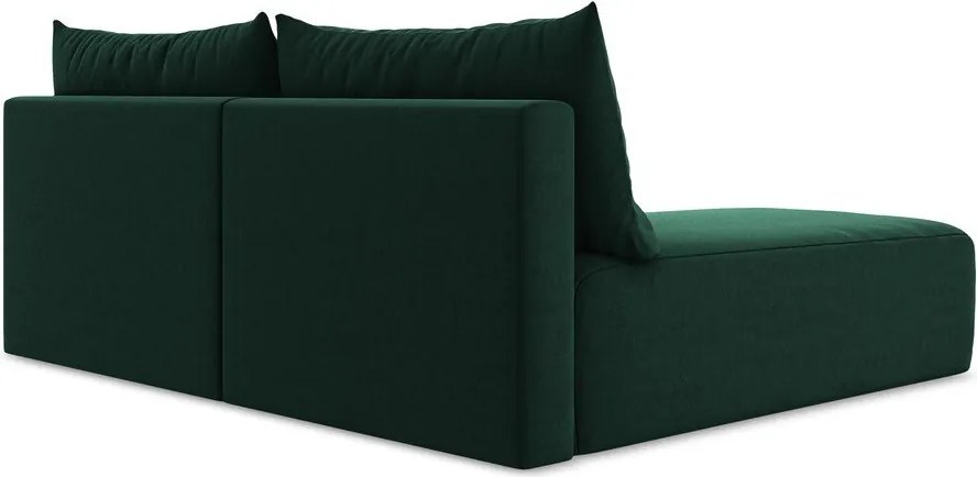 Sötétzöld bársony kinyitható-tárolóhelyes sarokkanapé (bal oldali-heverő résszel) Kalena – Makamii