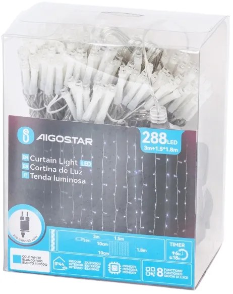 Aigostar - LED kültéri karácsonyi fényfüzér 288xLED/3,6W/230V 1,5x1,8m IP44 hideg fehér