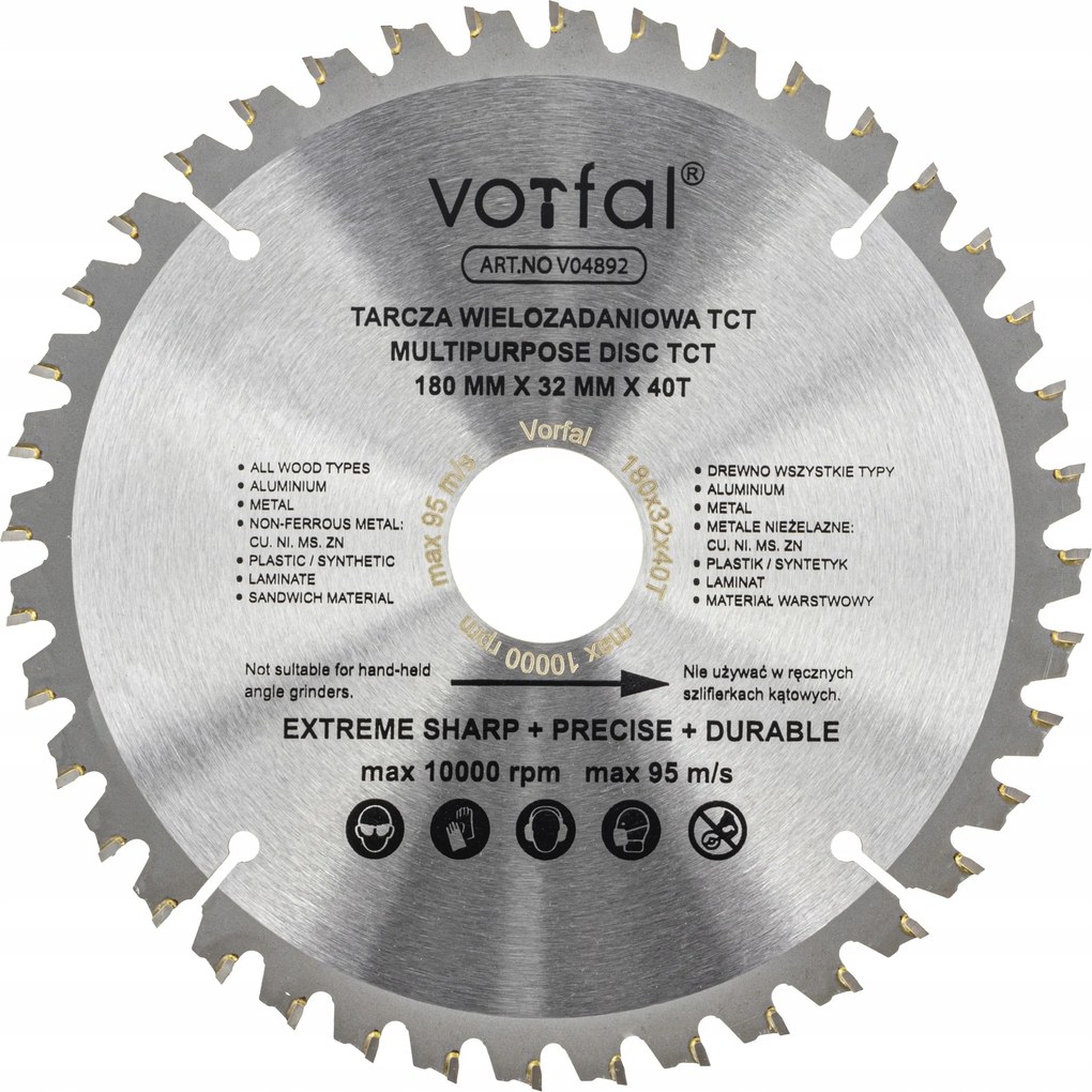 Vágótárcsa Többcélú Fűrész Tct 180X32X40T Fém Fa Kompozit
