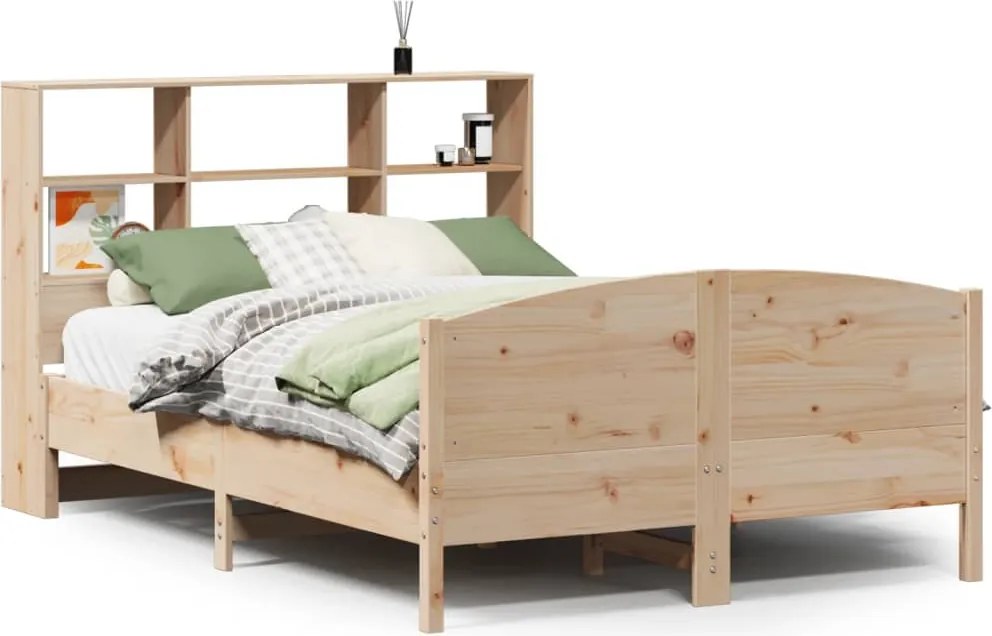vidaXL tömör fenyőfa könyvespolcos ágy matrac nélkül 160 x 200 cm