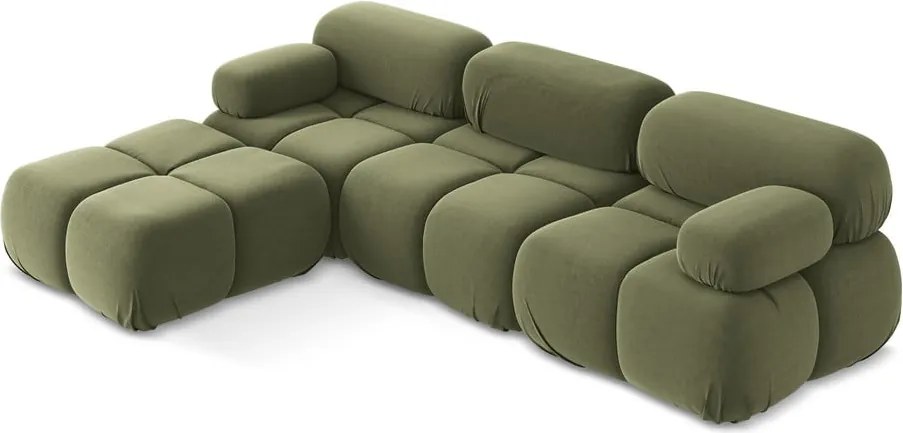 Világoszöld bársony moduláris sarokkanapé Lokua – Makamii
