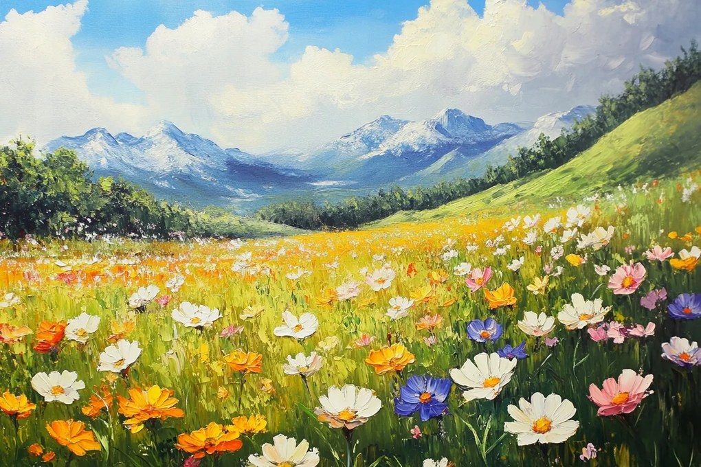 Vászonkép Canvas Hegyi Rét Mezei Virágok Tavaszi Tájkép 60x40