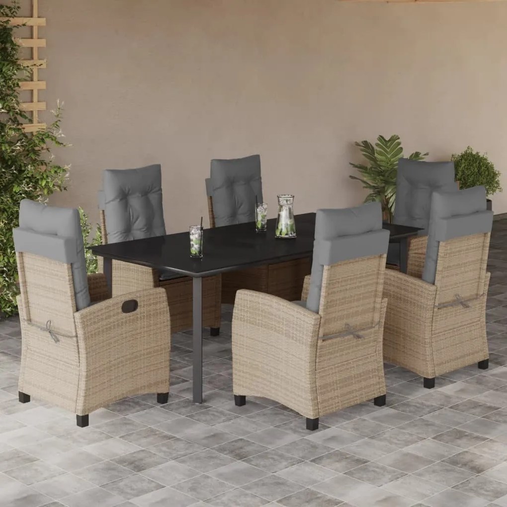 7 részes vegyes bézs polyrattan kerti étkezőgarnitúra párnákkal