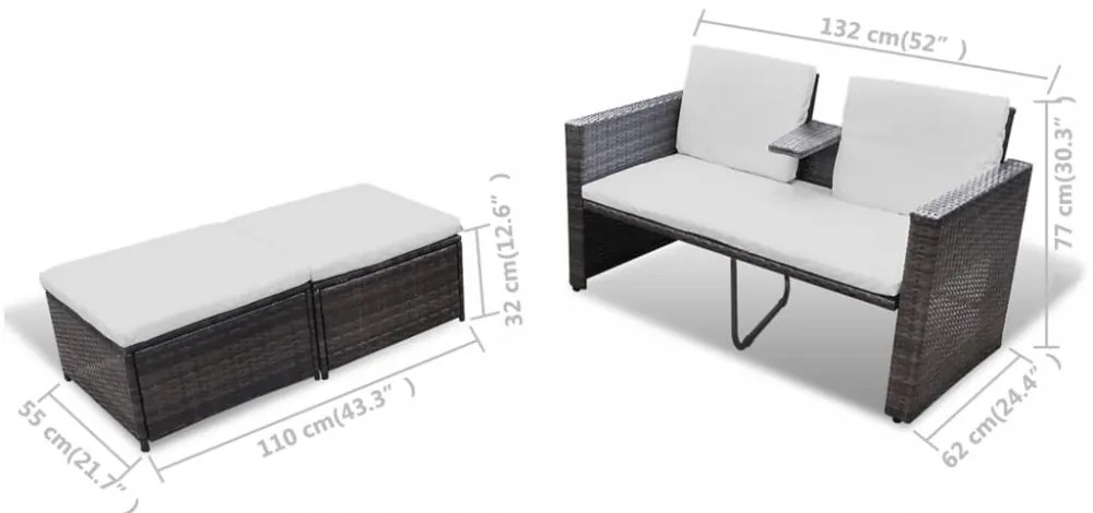 4-részes barna polyrattan kerti bútorszett párnákkal