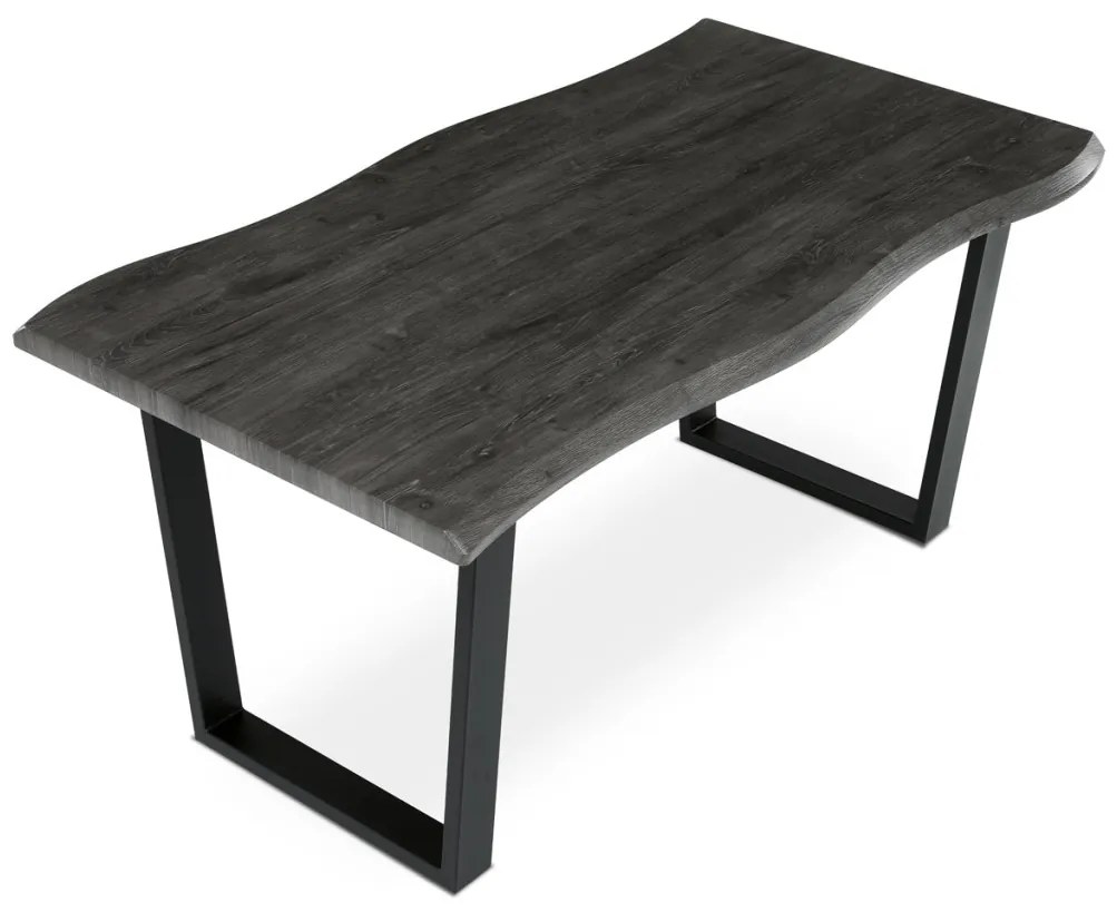 Masă de sufragerie, 160x90x75 cm, blat MDF, decor stejar gri, picioare metalice in forma de U