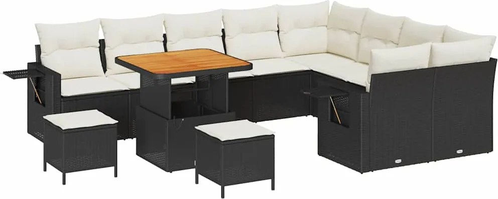 vidaXL Kerti Kanapé Szett 12 pcs Fekete polirattan