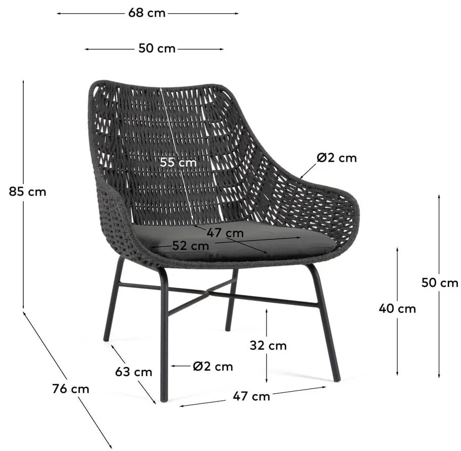 Abeli fekete kézzel készített kültéri fotel - Kave Home