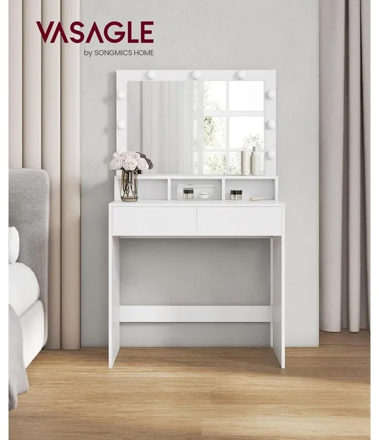 Fésülködőasztal, pipereasztal 9 LED izzóval, fehér