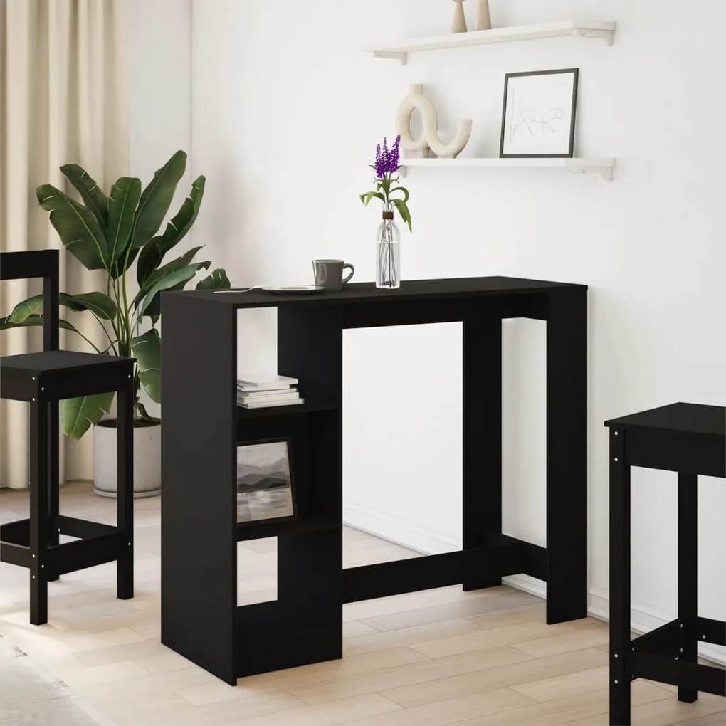 fekete szerelt fa bárasztal polccal 124 x 46 x 103,5 cm