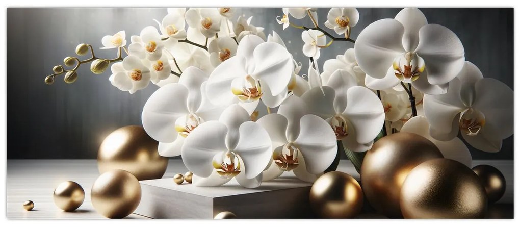 Kép - Orchidea és aranygolyók (120x50 cm)