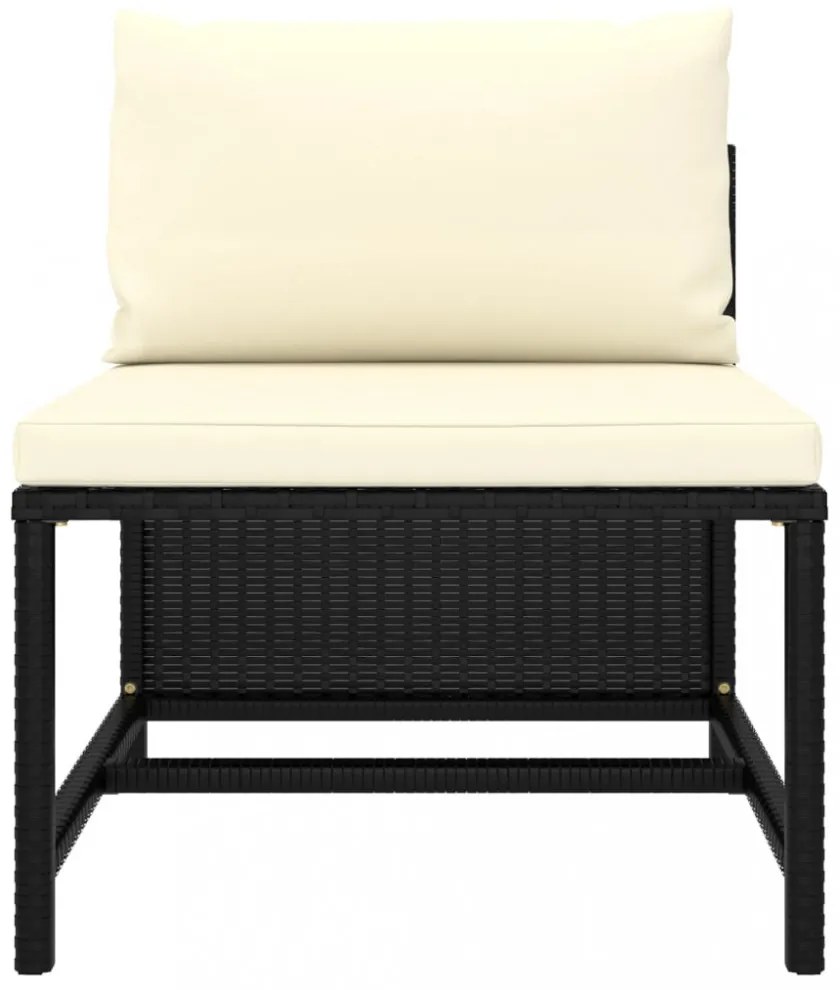 11 részes fekete polyrattan kerti bútorszett párnákkal