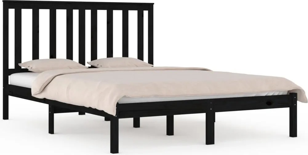 vidaXL fekete tömör fenyőfa ágykeret 200x200 cm