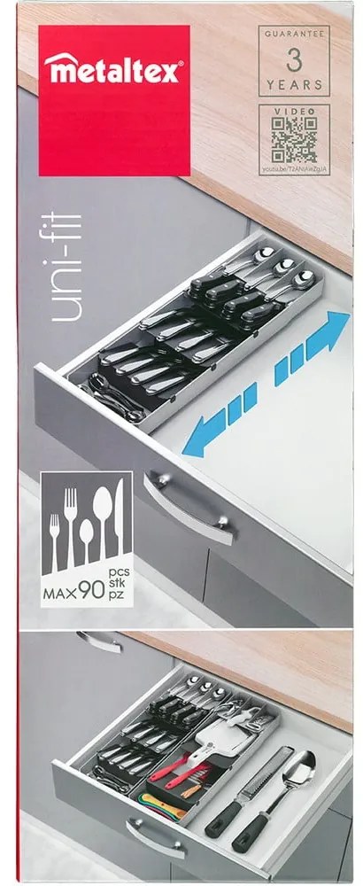 Szürke műanyag evőeszköztartó fiókba 15 x 49 cm – Metaltex