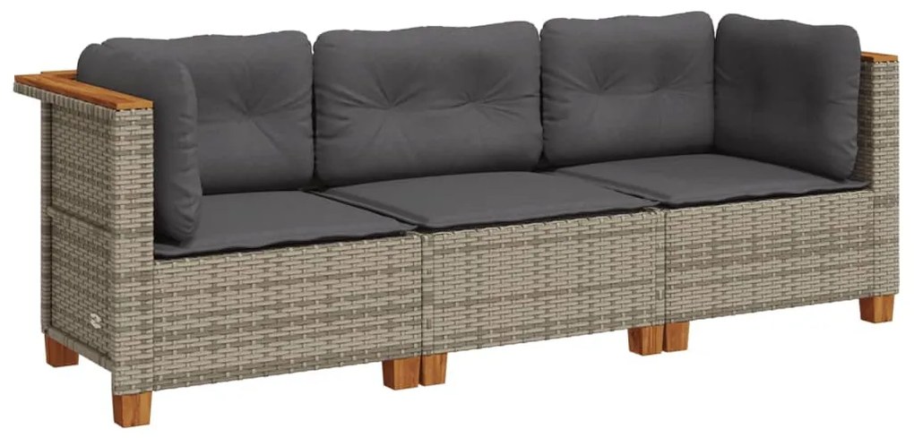 3 személyes szürke polyrattan kerti kanapé párnával