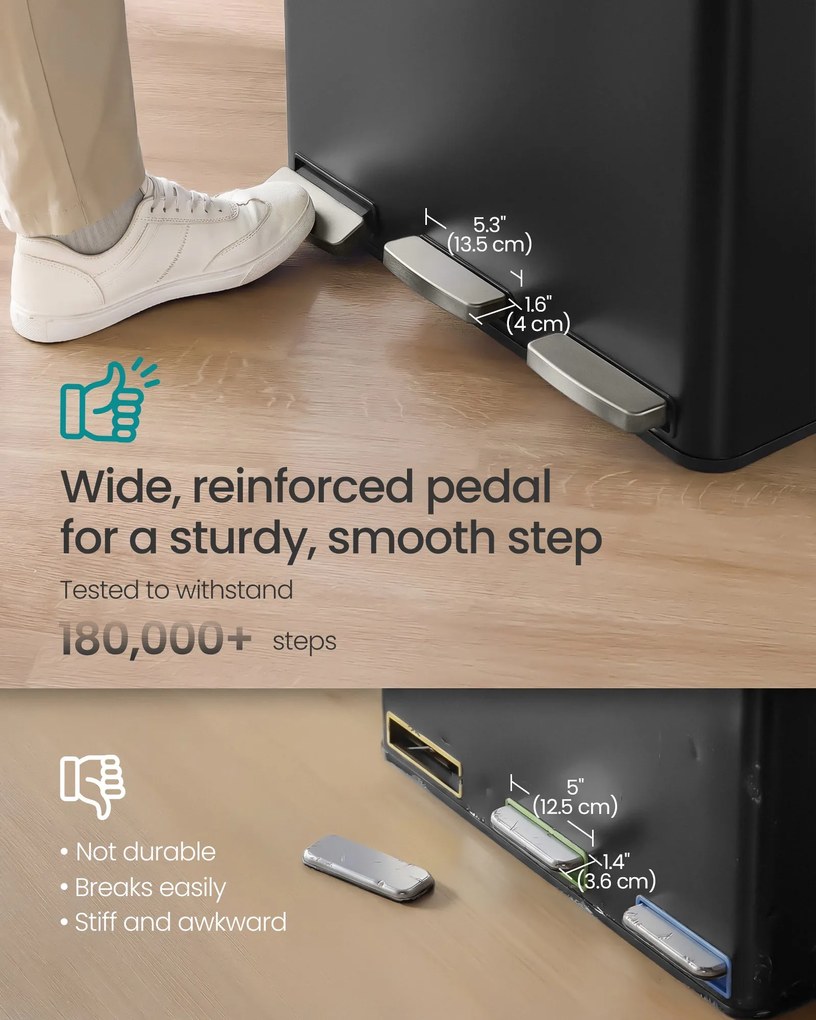 SONGMICS szelektív hulladékgyűjtő, 3 x 18L, lágy záródású pedálos szemetes, fekete
