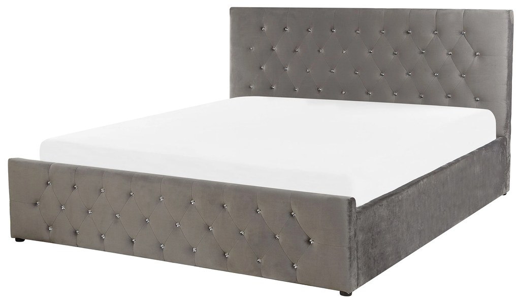 Szürke bársony ágyneműtartós franciaágy 140 x 200 cm AMIENS Beliani