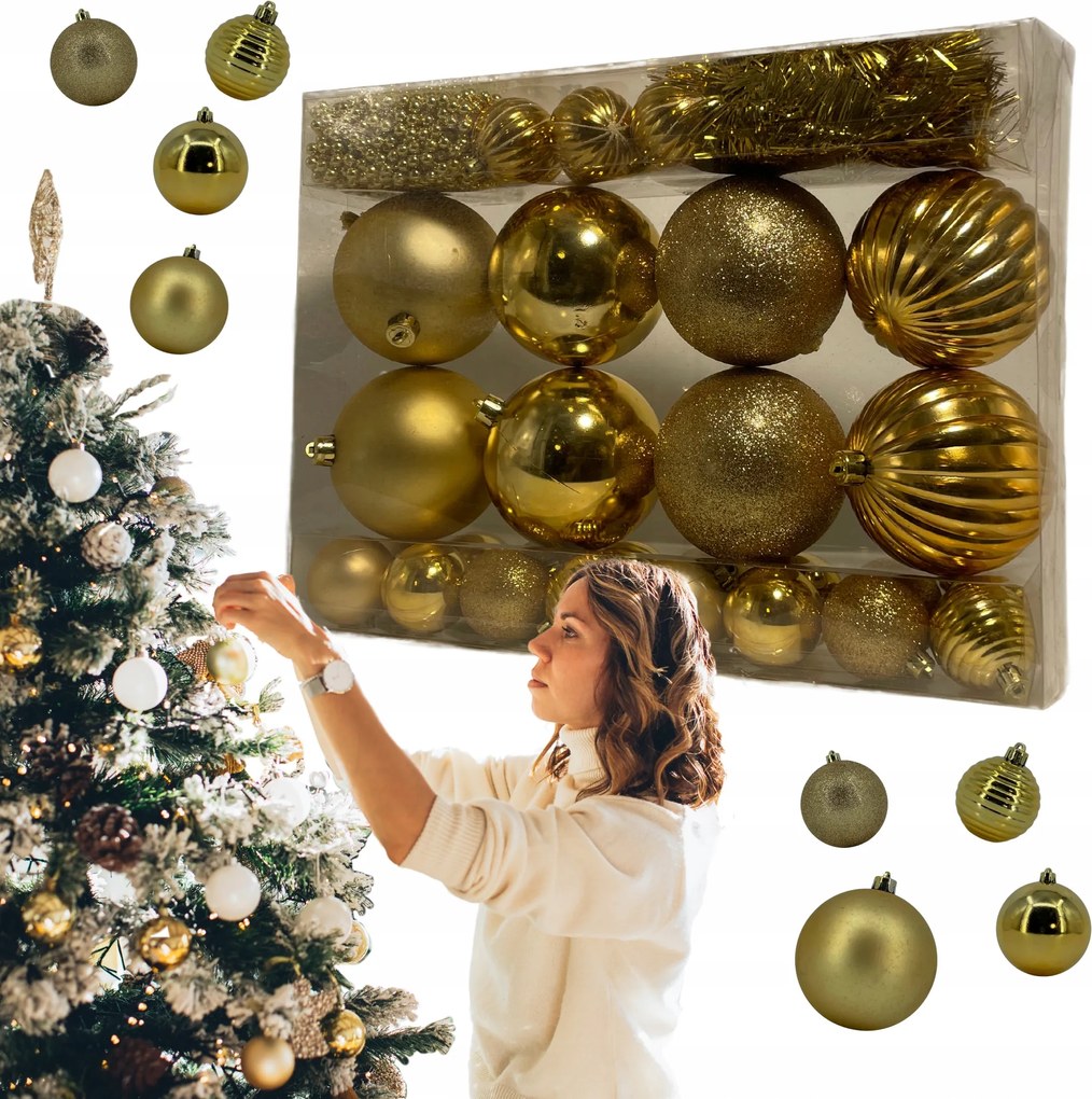 Karácsonyi Dekoráció 32DB-OS Arany Szett, Karácsonyfa, elegáns belső