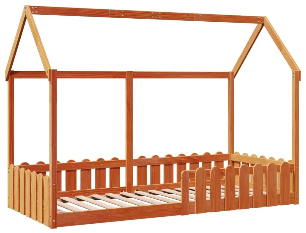 viaszbarna tömör fenyőfa házikó gyerekágykeret 90 x 200 cm