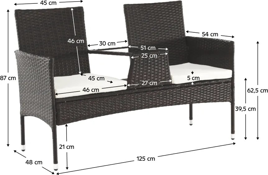 Kerti pad kisasztallal és párnákkal, barna/krém, LALIT