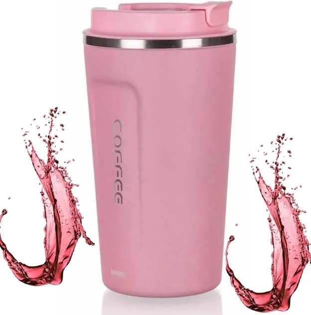 Utazó Bögre Termikus termosz 450 ml Rózsaszín kávé tea autós munkához