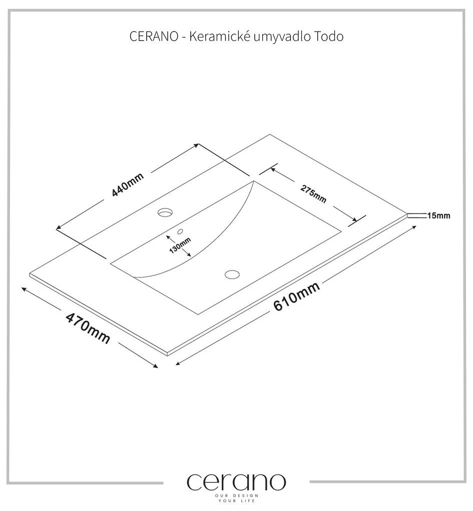 CERANO - Todo kerámia mosogató - fényes fehér - 60x47 cm