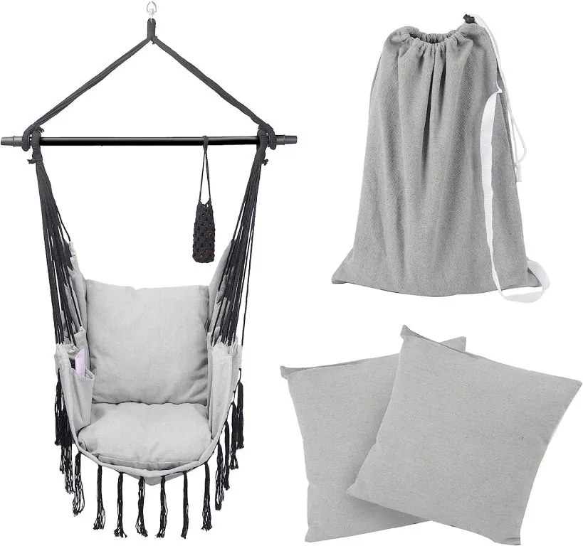 MIADOMODO Függő hintaszék kintre-bentre szürke