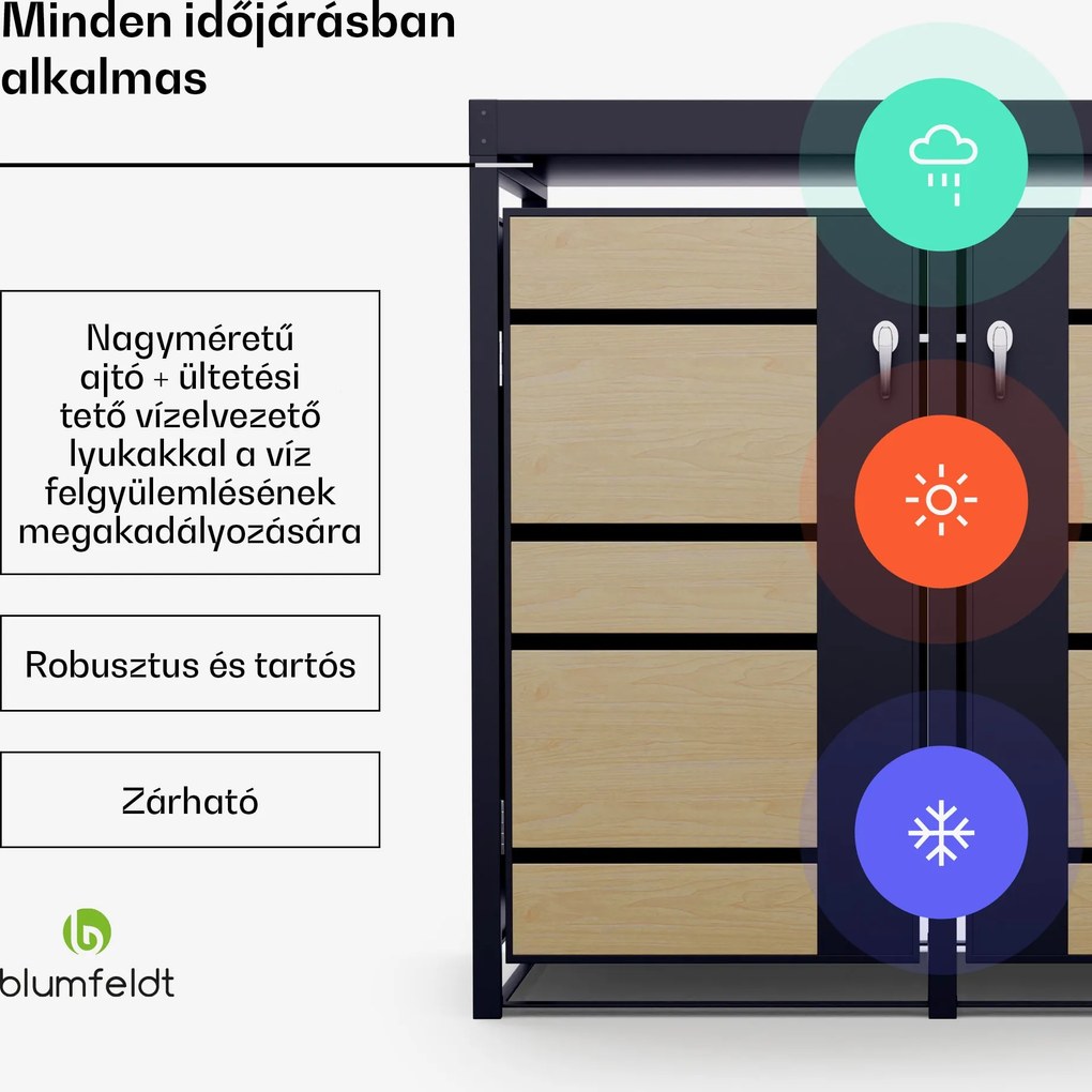 Blumfeldt BinSafe, szemétkosár tároló doboz, 2 szemétkosár, 240 l, zárható, időjárásálló horganyzott acél, beültethető tető