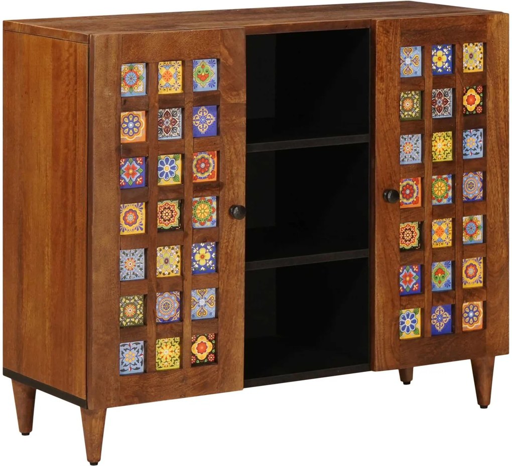vidaXL Széf polcokkal tárolóval Dió 90 x 33,5 x 75 cm Tömör Mangófát