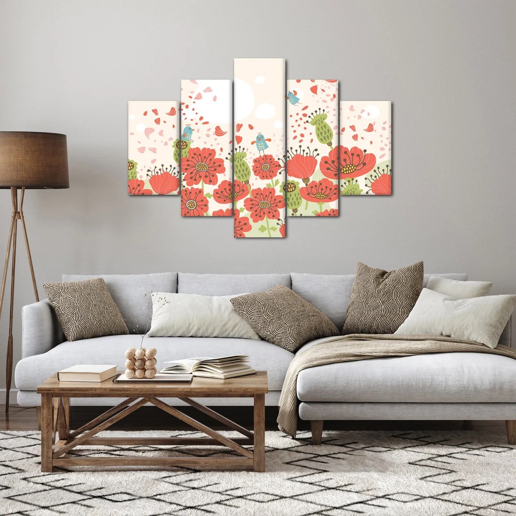 Kép - Madarak egy virágzó réten (150x105 cm)