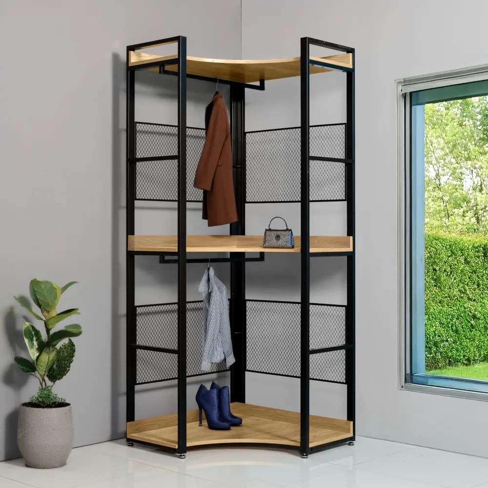 Sarokállvány polccal, tölgy/fekete, KILOS NEW TYP 5