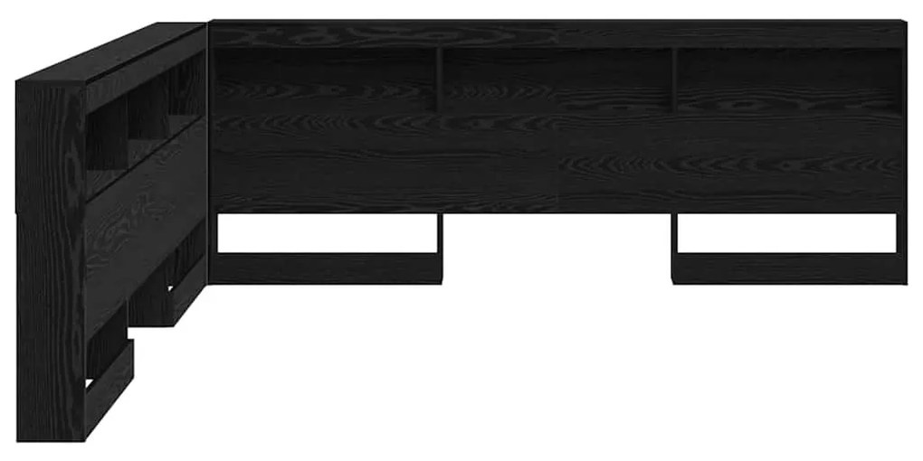 Tároló fejtámla polcokkal tárolóval Musta tammi 200 cm Faanyag