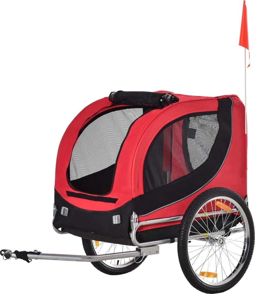 PawHut Kutya Trailerszállító Kerékpár utánfutó Piros+Fekete 130 x 73 x 90 cm | Aosom
